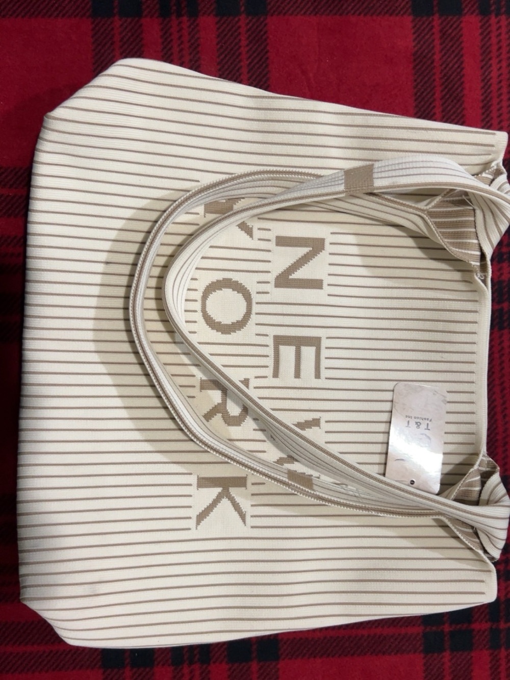 New York & Company Beige and Cream Striped Tote